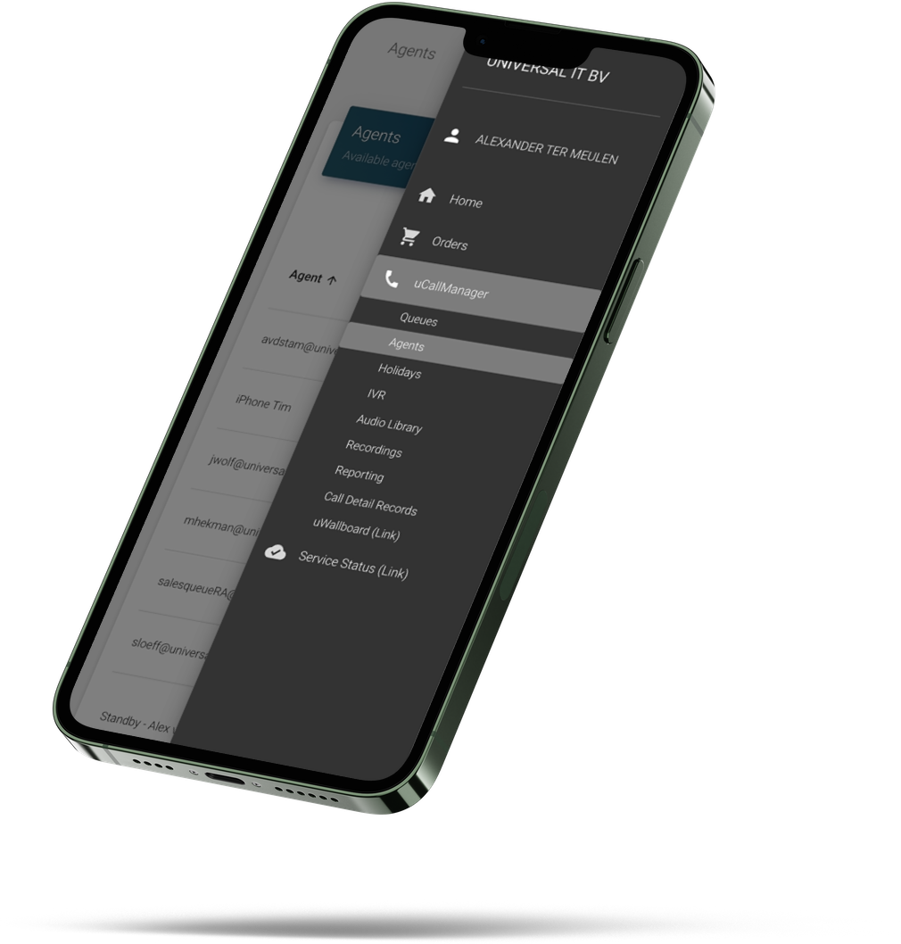 uCallManager-menu mobiel